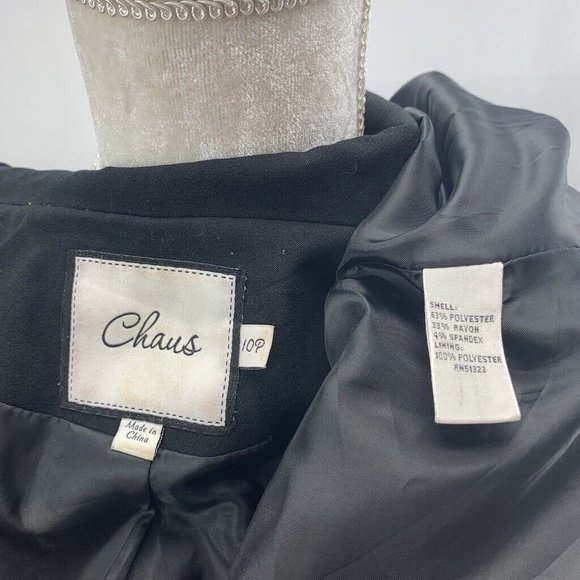 Black Double Breasted Look Blazer Coat Patent Accents Petite Chaus size 10P - Picture 7 of 8